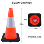 OrangeStar 18" Traffic Cones 6-Pack with Weighted Rubber Base, 6" Reflective Collar, Orange Safety Cones for Parking Lot, Road Construction, Warehouse, Highway, Weatherproof PVC