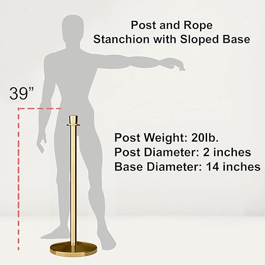 Montour Line Cline Post and Rope Stanchion, Sloped Base, (Polished Stainless Steel Post, Crown Top)