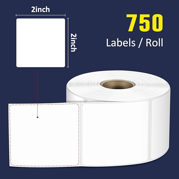 L LIKED 2" x 2" Direct Square Thermal Labels, Perforated QR Code and Barcode Labels & Compatible with Rollo, Zebra and Other Desktop Printers (10 Roll, 7500 Labels)