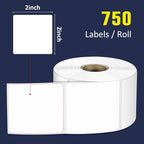 L LIKED 2" x 2" Direct Square Thermal Labels, Perforated QR Code and Barcode Labels & Compatible with Rollo, Zebra and Other Desktop Printers (10 Roll, 7500 Labels)