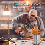HYPERLITE LED Temporary Work Light 60W 7500LM 200W HID/HPS 5000K, Portable Hanging Construction Light with Stainless Steel Safety Guard and Sturdy Hook for Job Site, Workshop(with an ON/Off Switch)