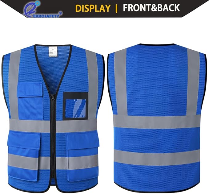 Hi Vis Reflective Safety Vest for Men Women Mesh High Visibility Vest with Pockets,Meets ANSI/ISEA Standards(EK170-Mesh-Blue-3XL)