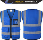 Hi Vis Reflective Safety Vest for Men Women Mesh High Visibility Vest with Pockets,Meets ANSI/ISEA Standards(EK170-Mesh-Blue-L)