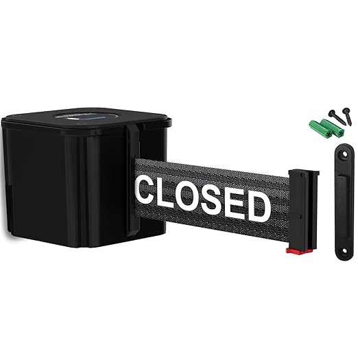 WM412 Retractable Belt Wall Mounted Smooth Black Crowd Control Barrier and Receiving End, 25' This Lane Closed Belt