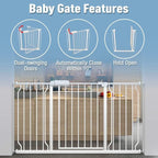ALLAIBB Extra Wide Pressure Mount Baby Gate Auto Close White Metal Child Dog Pet Safety Gates with Walk Through for Stairs,Doorways,Kitchen and Living Room (62.20-71.26"/158-181cm)