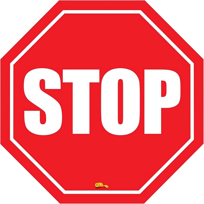 Mighty Line Stop Floor Sign Sticker for Safety, Warning, Heavy-Duty, Peel and Stick, Adhesive, Industrial Quality, 12"