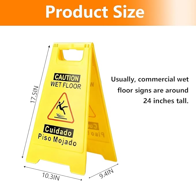 2 Pack Caution Wet Floor Sign, 24" Height, Bright Yellow, Double-Sided A-Frame Safety Caution Sign Commercial, Bilingual Caution Message