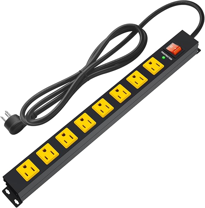 ANNQUAN Metal 8 Outlet Mountable Power Strip with 1200J Surge Protector,Wall Mount Heavy Duty Long Power Strip,Wide Spaced Outlet with Switch,3FT Cord
