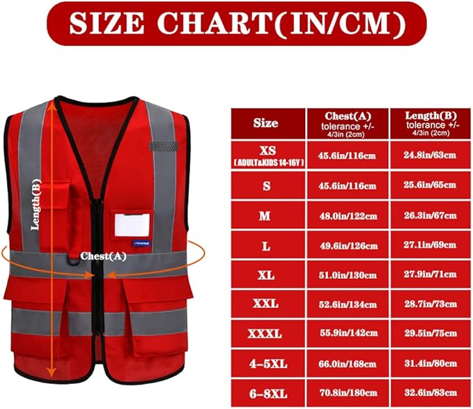 4xl 5XL high visibility vest red big and tall