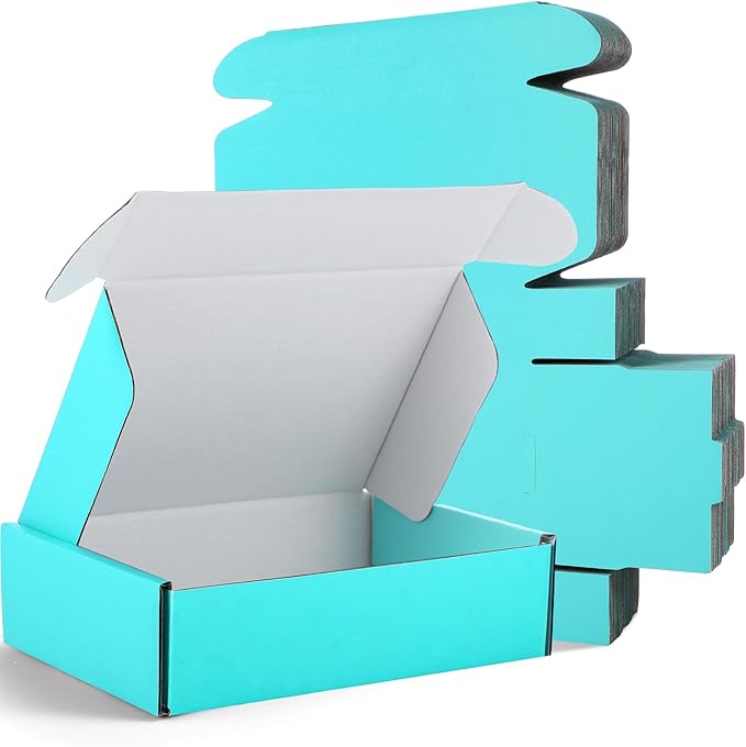 Spakon 50 Packs Shipping Boxes Cardboard Corrugated Mailer Packaging Boxes for Small Business Cute Small Box Cardboard Carton Box Mailers for Packaging Product(Blue,9 x 6 x 2.36 Inches)