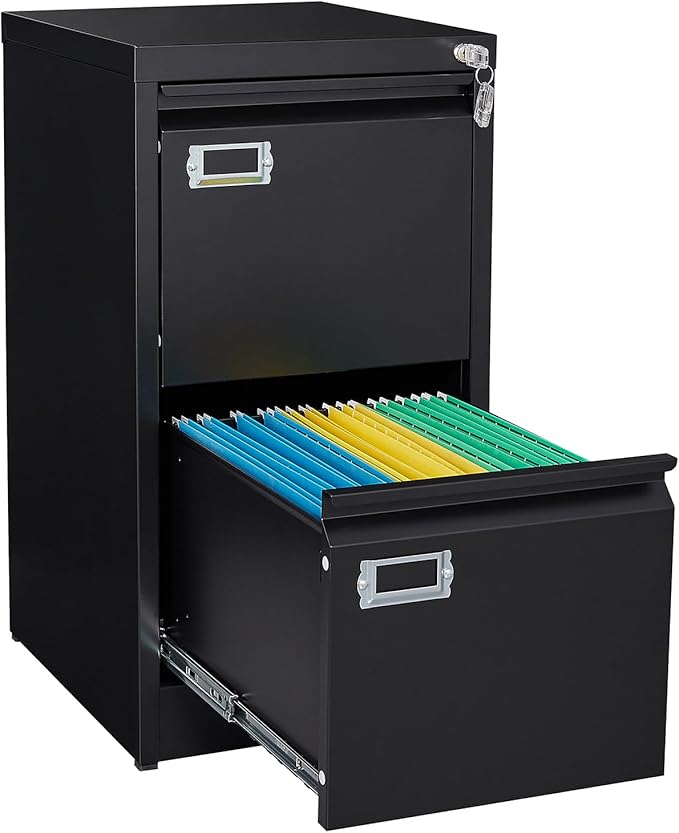 SISESOL 2 Drawer File Cabinet with Lock and Tag,Narrow Two Drawer Filing Cabinet,Vertical Metal File Cabinets,Small Filing Cabinets for Home Office Fit Letter/A4/Legal Size File,Easy Assembly