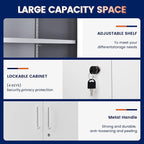 Yizosh Metal Storage Locking Cabinet with 4 Doors and 2 Adjustable Shelves,71" Lockable Garage Tall Steel Cabinet,for Home Office,Living Room,Pantry,Gym,Commercial Storage (Gray White)