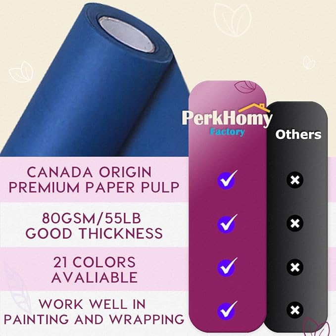 PerkHomy 48" x 1,440" (120') Blue Kraft Paper Roll for Craft Bulletin Board Paper Art Table Covering Crafting Gift Wrapping Bouquet Packing Parcel 80GSM 55LB (Blue, 48" x 120')