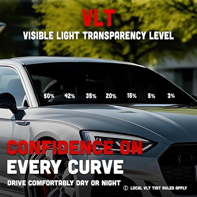 United Centurion Window Tint 5% VLT 20"Inx100'Ft 2Ply Nano Carbon - PET Laminated Adhesive Film - Privacy Window Tint for Cars, Home, Blocks UV/IR Rays, Reduce Heat & Glare - Lifetime Color Stability