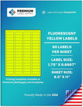 Premium Label Supply Bright Neon Color Fluorescent Sticker Labels - 1.75" x 0.6667" Return Address Labels - (Fluorescent Yellow, 1500 Labels)