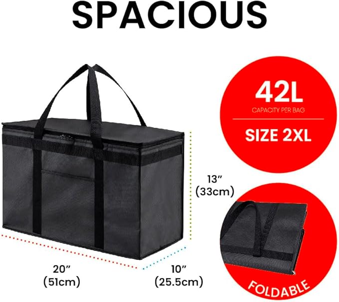 NZ home XXL Insulated Cooler Bag and Food Warmer for Delivery & Grocery Shopping with Zippered Top, Green (1 Pack)