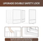 4 Panels Full Metal Freestanding Dog Gates with Door, 80” W x 32” H Folding Pet Gate Fence with Support Feet for Indoor,Stairs, Hallways and Doorways(White)