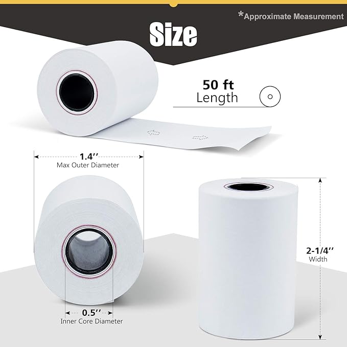 Azure Zone, Thermal Paper Rolls 2-1/4 X 50ft, 100 Rolls, Fits Most POS Machines and Cash Registers, Great for Businesses and Sales