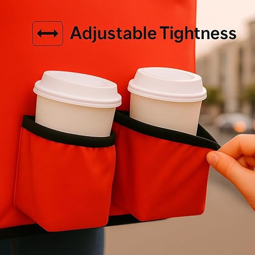 Insulated Food Delivery Bag with 4 Cup Holder, with Bottom, XXX-Large Insulated Grocery Bags with Zippered Top, Cooler Bags with Drink Carrier, Food Carrier Catering Bag,Red