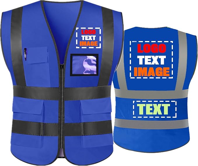 High Visibility Safety Reflective Vest with Pockets and Zipper Construction Hi Vis Work Vest(Royal Blue L)