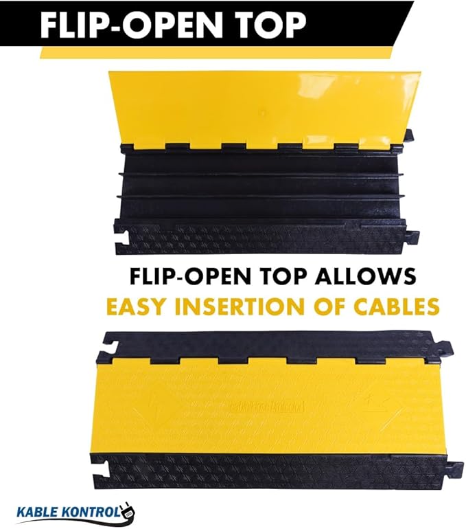Kable Kontrol Atlas Cable Protector Wire Ramp - 3 Channel Bulk Wholesale Pallet - 20 Pcs - 35” Long Black & Yellow - 24000 Lbs Load Capacity - Rubber Speed Bump Wire Protector Cord Cover - CP9973