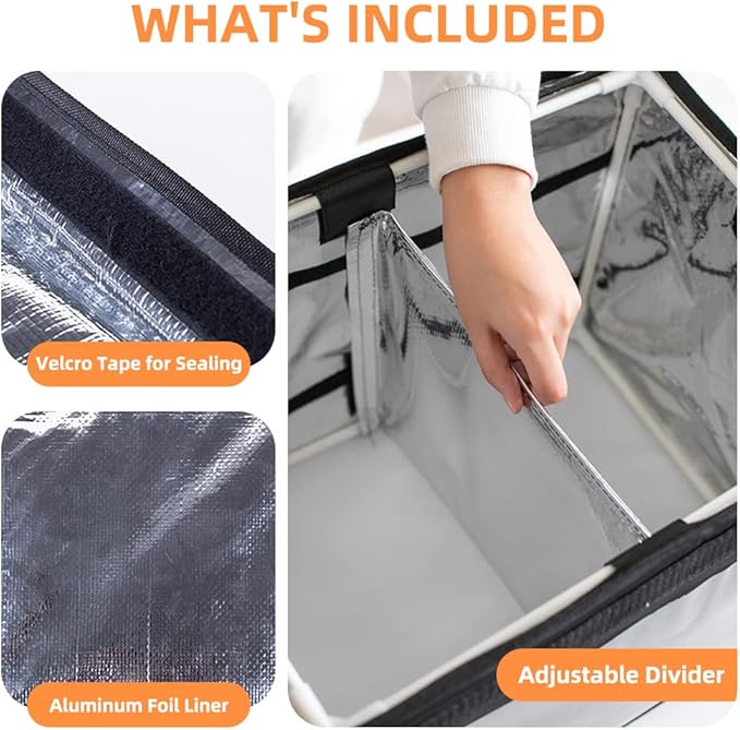 Insulated Bags For Food Delivery XL - 18.1" x 13.8" x 13.8", Commercial Insulated Food Delivery Bag w/ Divider, Waterproof & Foldable Catering Bag Food Deliveries, Delivery Pizza Bags 12 Inches