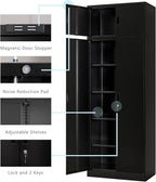 BESFUR Metal Storage Cabinet 87" H,Tall Locking Storage Cabinets with Top Cabinet and 4 Adjustable Shelves for Home Office, Garage,School, Apartment, Warehouse, Utility Room，Black