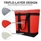 Insulated Reusable Tote Bag for Grocery Shopping for Women, Pizza/Food Delivery Bag to Keep Food Cold/Hot for Commercial Food Transport, Cooler bags for Travel/Beach/Picnic, Non-Waterproof, Red