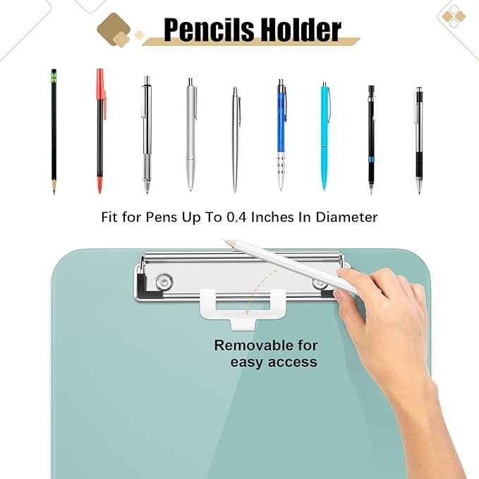 Hongri Plastic Clipboard with Pen Holder, Green 8.5x11 Letter Size Clip Board for Classroom, Office, Students, Nurses and Women, Low Profile Clip, Size 12.5 x 9 in(Pack of 6)