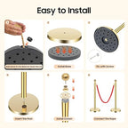 6 Pcs Stanchions with Red Velvet Ropes Set, 4 Red Velvet Ropes and 6 Posts Poles, Hollow Base with Stainless Steel Post for Red Carpet Party Decoration Crowd Control Barriers (Golden)