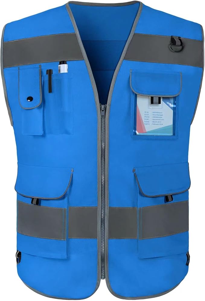 TCCFCCT Mesh High Visibility Safety Vest for Men Women 9 Pockets Hi Vis Reflective Vest for Safety, Work Vest with Reflective Strips, Meets ANSI/ISEA Standards, (Blue, 4X-Large)