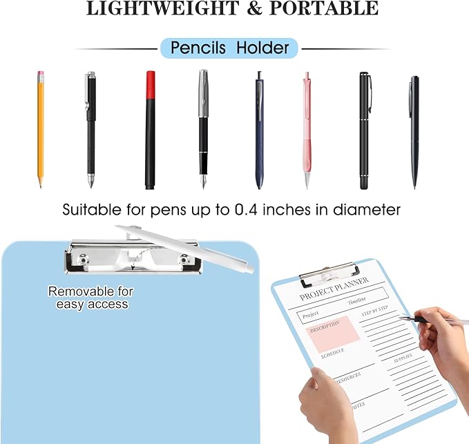 2 PCS Clipboards with Pen Holder,Standard Letter Size A4,Heavy Duty Clip Boards 8.5x11,Cute Clipboards for Women Kids Students,Nurses,School Office Home Supplies,Light Blue