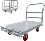 2IN1 Steel Panel Cart Dolly – Large Heavy Duty Drywall Lumber Truck Cart with 2700 LBS Capacity, 40 x 24 Inch 2.2MM Steel Plate, 6.3" Swivel Brake Wheels, 1 Front & 3 Side Handrails