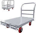 2IN1 Steel Panel Cart Dolly – Heavy Duty Drywall Lumber Truck Cart with 3000 LBS Capacity, 44 x 28 Inch 2.2MM Steel Plate, 6" Swivel Brake Wheels, 1 Front & 3 Side Handrails (XL)