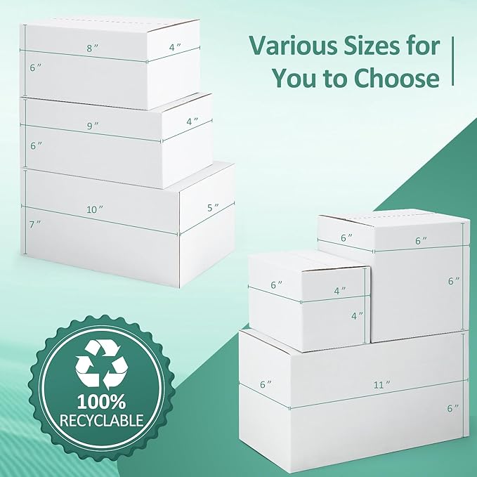 Eupako 6x4x4-Small-Shipping-Boxes-30-Pack-White-Corrugated-Box-Mailers, Cardboard Boxes for Packaging Small Business, Mailing