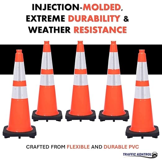 3 Pack 28" Inch Orange Traffic Safety Cones with Dual Reflective Collars - High Visibility Industrial Pylons Traffic Cones for Road, Parking Lots, Driving, Construction