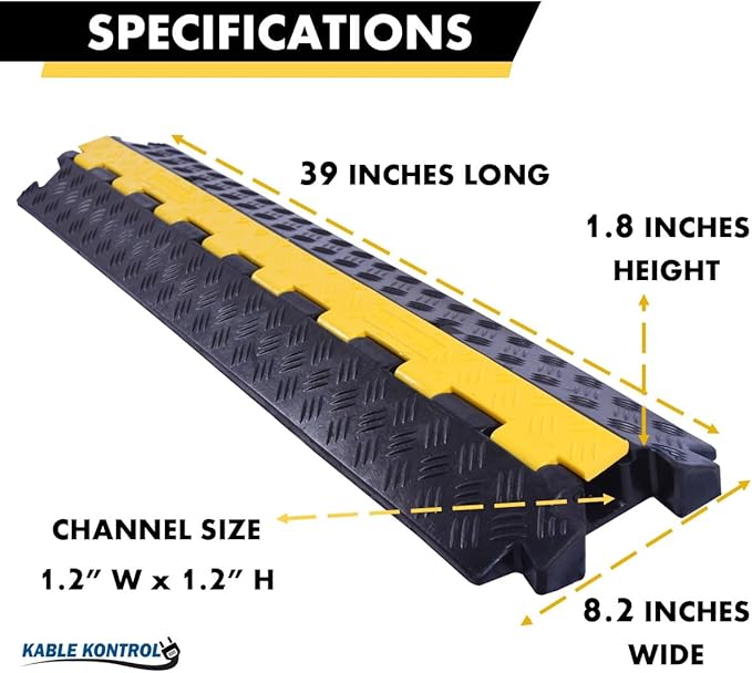 Kable Kontrol Atlas Heavy Duty Cable Protector Ramp - 1 Channel Bulk Wholesale Pallet - 50 Pcs - 39" Long Black & Yellow - 24,000 Lbs Capacity - Rubber Speed Bump Wire Protector Cord Cover - CP9896