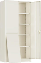 SUNCROWN 72" Metal Storage Cabinet - Heavy-Duty Metal Garage Cabinet with 4 Adjustable Shelves & 2 Doors for Tools, Office, Home, Workshop,Warm Grey