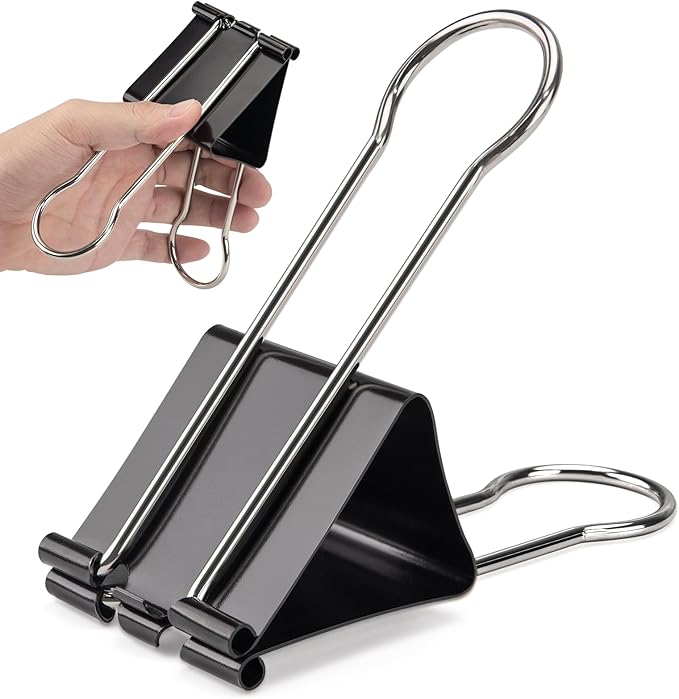 OWLKELA 2.4 inch Extra Jumbo Binder Clips 2 Pcs, Large Paper Clip, Big Paper Clamps, Binder Clips Large Size for Home, School and Office Supplies