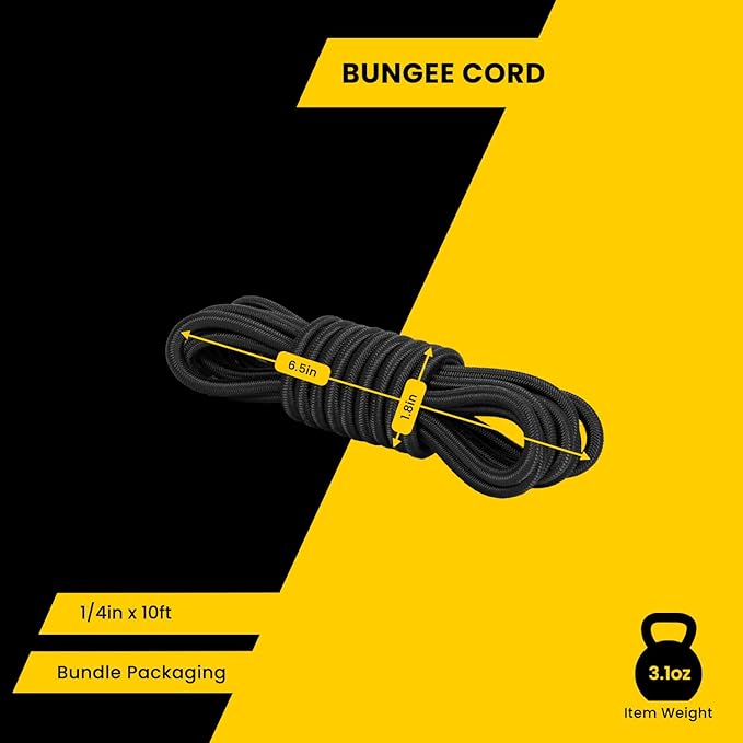 Bungee Cord Elastic Shock Cord 1/4" x 10' Bungee Rope for DIY, Tie Downs, Kayak and Outdoor - Black
