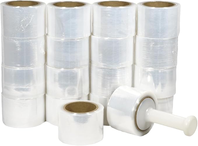 PSBM 648 Rolls 3 Inch x 1000 Feet 80 Gauge Mini Stretch Film/Wrap with Plastic Handle, Industrial Strength Clear Shrink Plastic Wrap for Moving, Packing, Shipping, Bundling & Storage