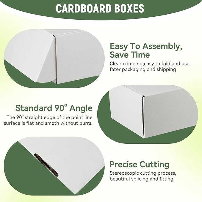 25 Pack 12"x9"x3" inch Small Shipping Boxes White Corrugated Cardboard Box for Small Business, Mailer, Shipping, and Packing
