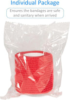 24 Pack Self Adherent Cohesive Wrap Bandages Non Woven Cohesive Bandage Elastic Self Adhesive Bandage Wrap Sports Athletic Tape First Aid Tape for Wrist Ankle Pet Vet Wrap Grip Cover 2 inch (Red)