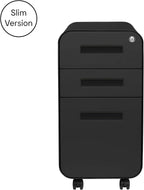 Laura Davidson Furniture Stockpile Slim 3-Drawer Mobile File Cabinet with Lock - Under Desk Metal Filing Cabinet, Legal/Letter File Folders, Wheels and Stationary Feet, Pre-Assembled, All Black