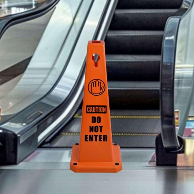 Do Not Enter Sign, 26.4-Inch Safety Cone, Orange Plastic, High-Visibility, Weatherproof, Slip-Resistant Base, Stackable, Traffic Warning Sign -8 Pack