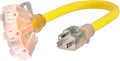 1 FT 12/3 Gauge Outdoor Extension Cord with Multiple Outlets Light Indicator, Flexible Weatherproof 3 Outlet Heavy Duty Extension Cord Waterproof Yellow, 15A 1875W 12AWG SJTW, ETL Listed