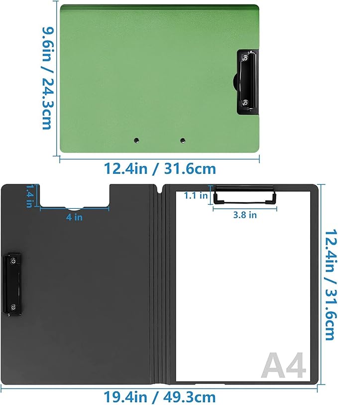 4 Pack Foldable Clipboards, A4 Clipboard Folder, Office Clipboard Folder with Double Clips Metal Clip, Storage Clipboards for Office, School or Medical Field(4 Colors)