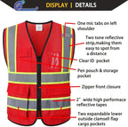 Reflective Mesh Safety Vest for Men Women with 5 Pockets and Zipper Front High Visibility Mesh Vest Hi Vis Construction Work Vest,Meets ANSI/ISEA Standards(EK175-Red-3XL)