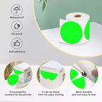 3 X 3 Inch Color Coding Dot Labels Circle Thermal Printable Waterproof 500 Pcs Round Stickers Adhesive Writable for Office, Home, Garage, DIY Sticker, Barcodes, Name Tag, Fluorescent Green