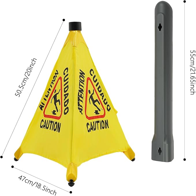 Caution Wet Floor Sign with Storage Tube, 20In Pop Up Wet Safety Signs 6Pcs Floor Safety Sign Warning Caution Cone for Restaurant, Commercial & Office Use